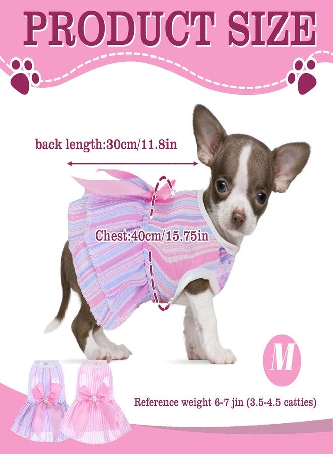 Telooco 2 Pcs Small Dog Dresses, Vertical Stripes with Bows Dog Outfits for Small Dogs Girl, Pet Dresses for Chihuahua Yorkshire Terrier Puppies and Cats (Pink, Purple,M) - Image 3